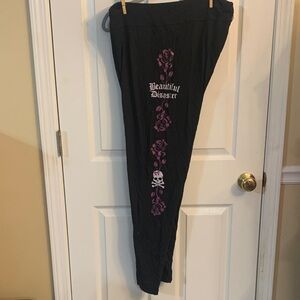 Beautiful Disaster Black Kids Joggers with Purple Rose Design